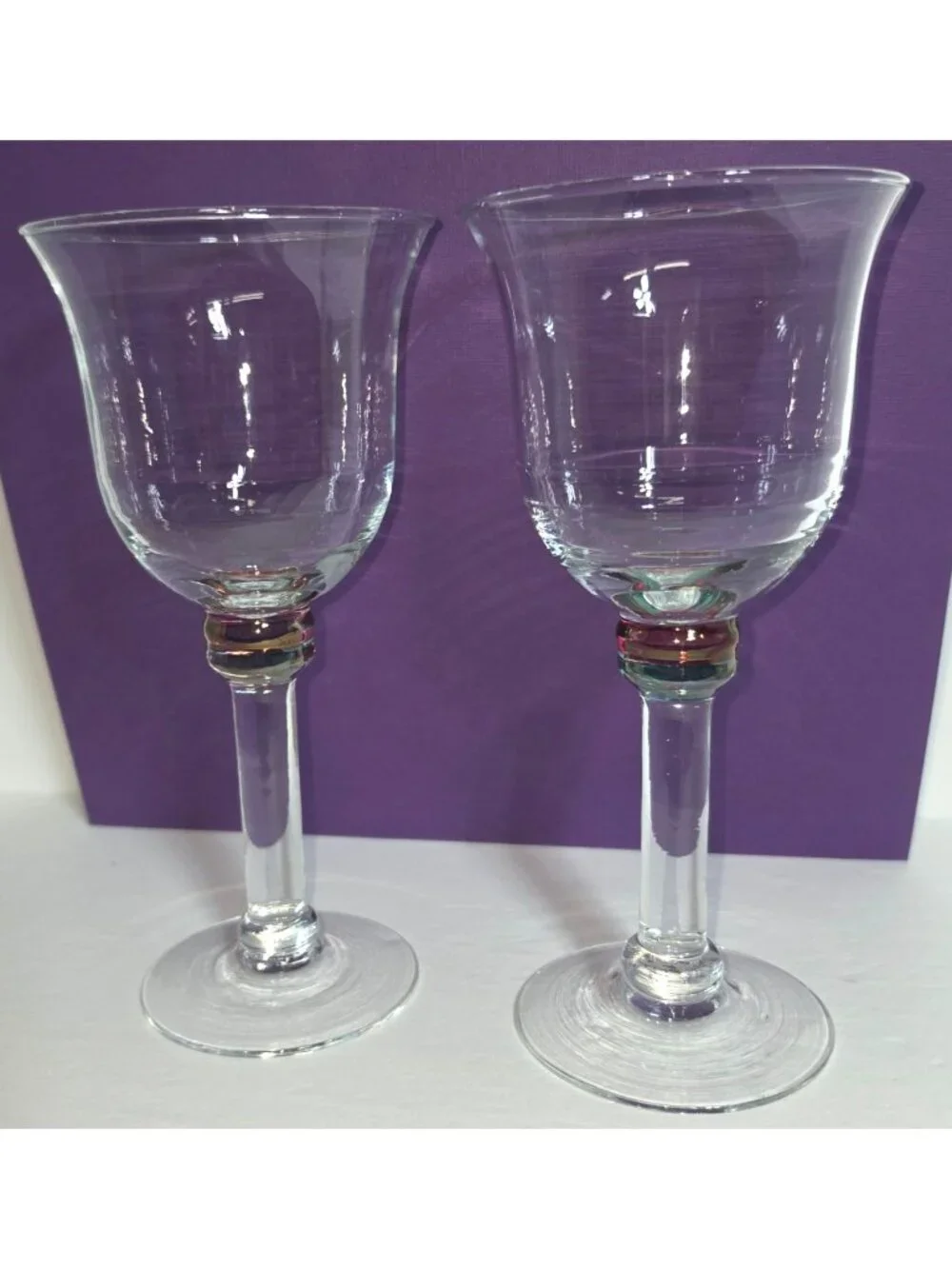 Vintage Glass Goblets Drinking Cup Clear Red/Pink Green Dinner Christmas Party